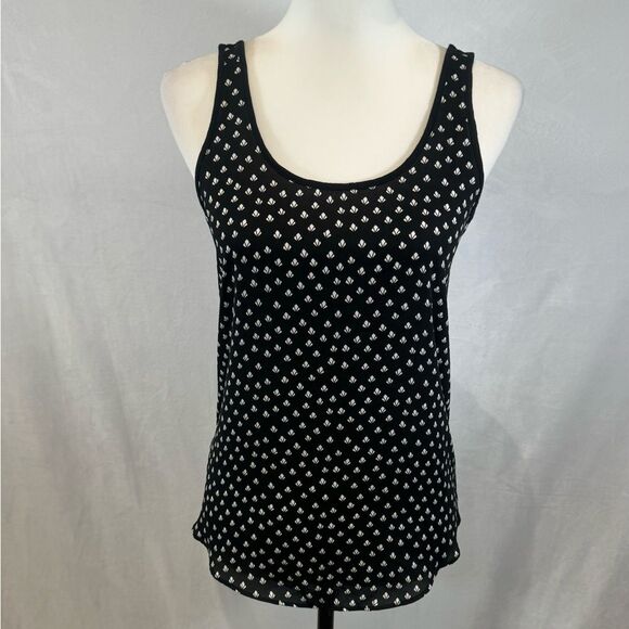 Ann Taylor Loft black and white all over print mixed media top size XS - Picture 1 of 5